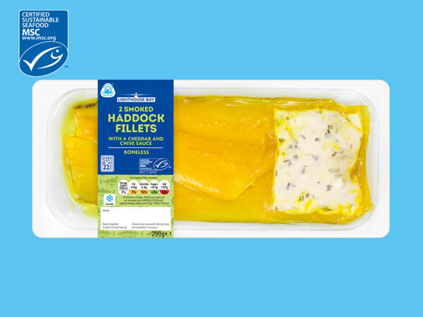 Lighthouse Bay 2 Smoked Haddock Fillets with a Cheddar and Chive Sauce