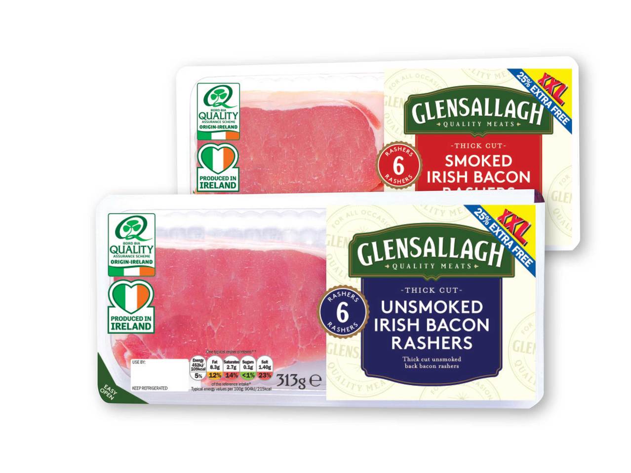 GLENSALLAGH Premium Unsmoked/ Smoked Thick Cut Back Bacon Rashers