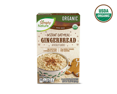 SimplyNature Organic Maple Toffee or Gingerbread Instant Oatmeal
