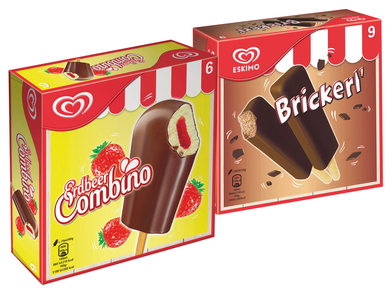 ESKIMO Erdbeer-Combino 6er, Brickerl 9er