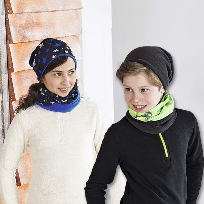 Bonnet réversible avec foulard pour enfant