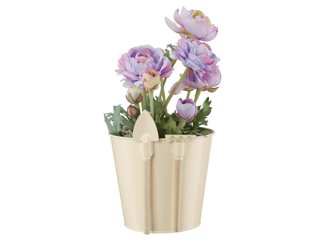 Vaso per fiori con mini attrezzi da giardino