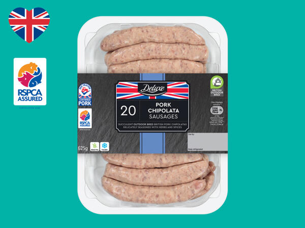 Deluxe 20 Outdoor-Bred British Chipolata Pork Sausages