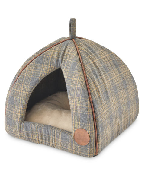 Cat Igloo Brown Check Bed
