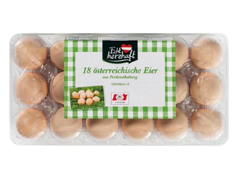 ECHT HERZHAFT 18 österreichische Eier aus Freilandhaltung