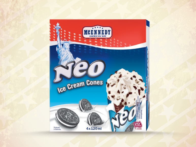 Înghețată la cornet cu bucățele de biscuiți Neo