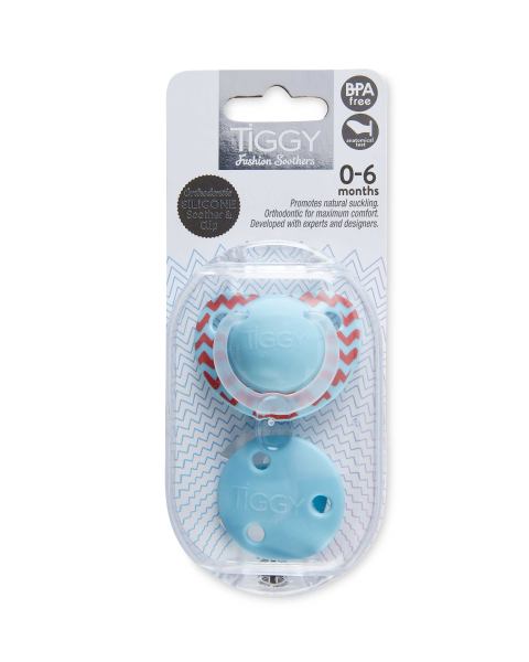 0-6 Months Red Zig Soother & Clip