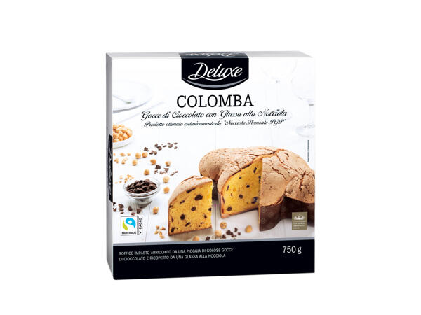 Colomba cake with chocolate drops and hazelnut icing