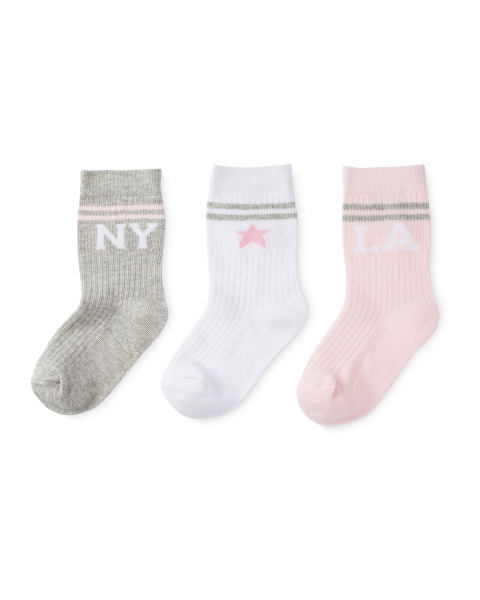 Childrens Crew Socks Grey/Pink