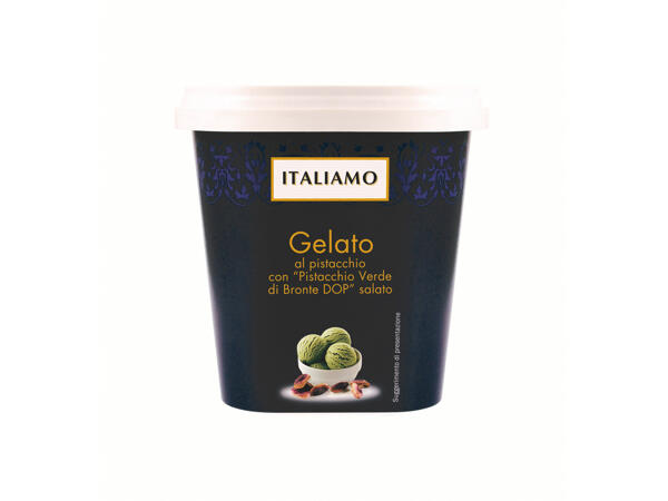 Ice Cream with Caramel and Salt from Cervia or Pistachio taste with "Pistachio from Bronte PDO"