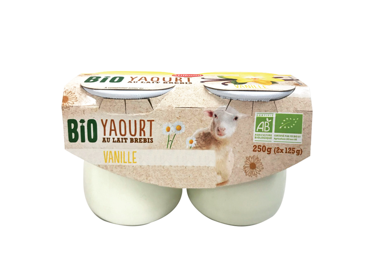 2 yaourts vanille au lait de brebis Bio1