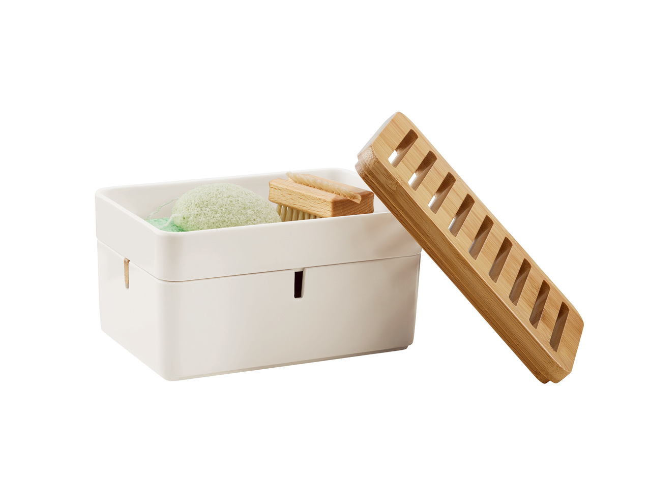 Boîte de rangement pour salle de bains en bambou