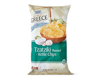 Journey To... 
 Greece Rosemary & Feta or Tzatziki Krinkle Cut Kettle Chips