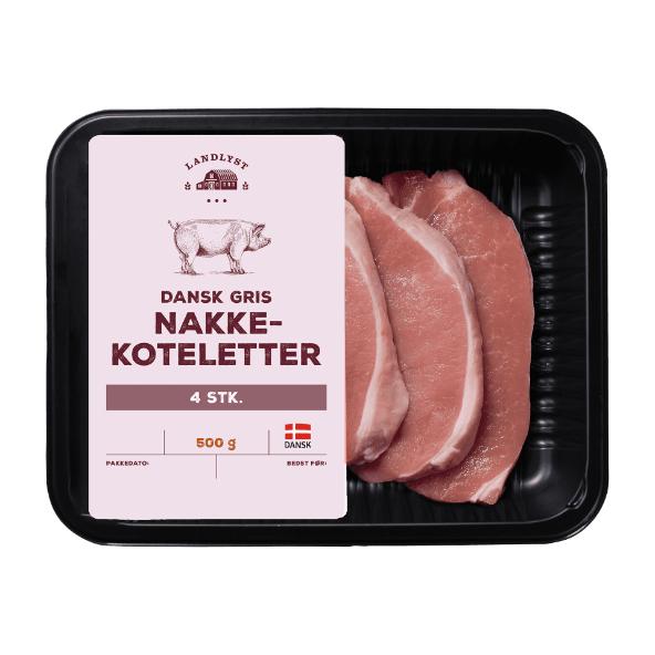Nakkekoteletter af dansk gris