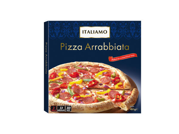 Pizza with "Caciocavallo Silano PDO" and Taggiasca Olives or Pizza "Arrabbiata"