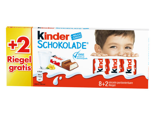 Kinder Schokolade 8 Riegel + 2 Riegel gratis