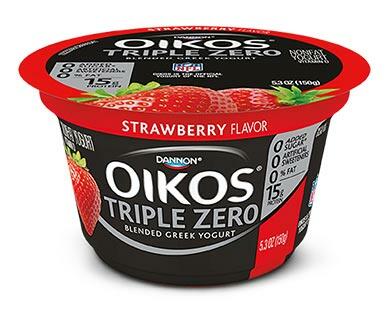 Dannon 
 Oikos Triple Zero Greek Yogurt Vanilla or Strawberry