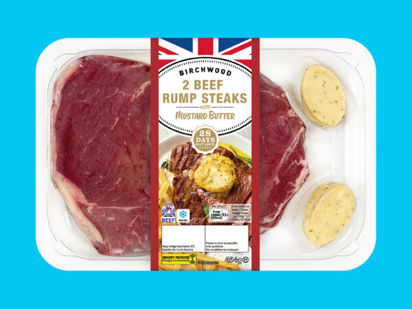 2 Beef 28-Day Matured Rump Steaks with Mustard Butter