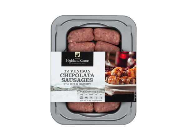 Highland Game 12 Venison Chipolata Sausages with Pork & Cranberry