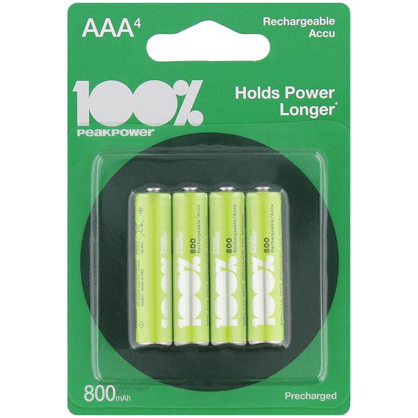100% PeakPower oplaadbare batterijen AAA