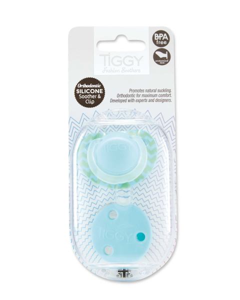 0-6 Months Green Zig Soother & Clip