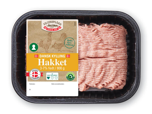 Dansk hakket grise- og kalvekød, grisekød eller kylling
