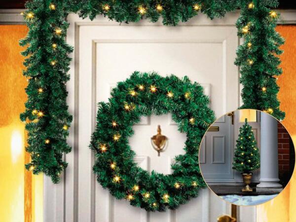 LED 2x 90cm Trees Garland and Wreath Set
