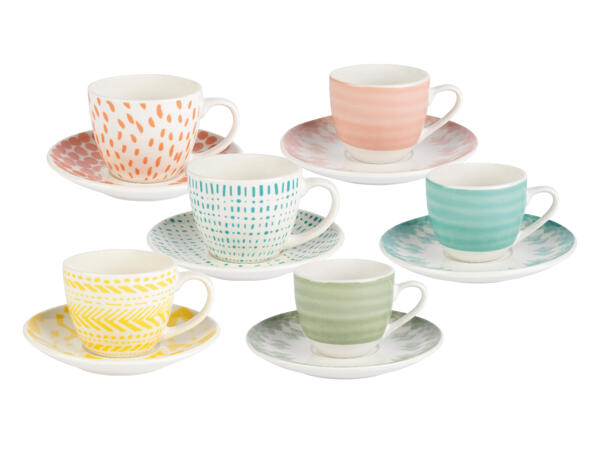 Set of 6 Espresso Cups and Saucers