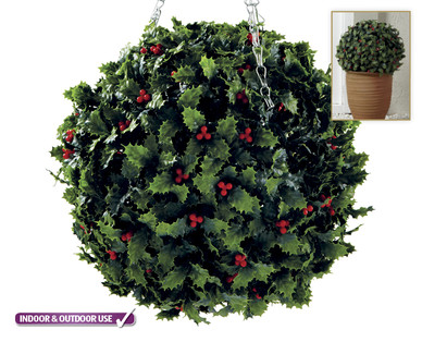 Artificial Holly Effect Topiary Ball