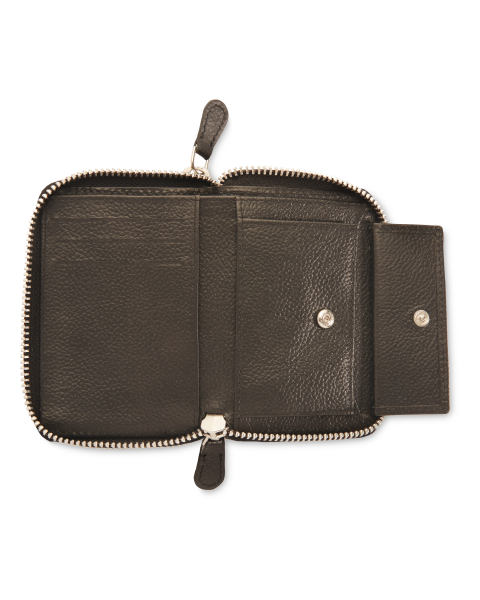 Black Leather Purse with Zips