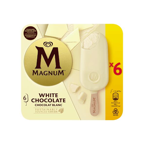 MAGNUM(R) 				6 bâtonnets chocolat blanc
