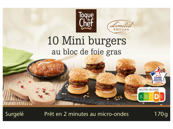 10 mini burgers au bloc de foie gras de canard