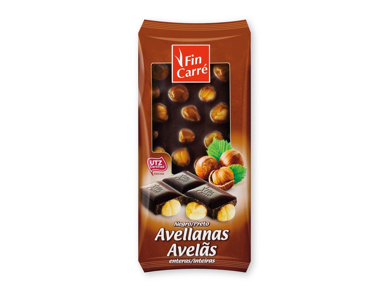 "FIN CARRÉ" Chocolate negro con avellanas enteras