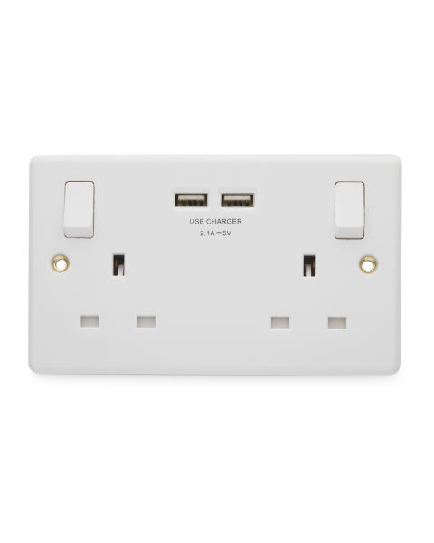 Double Wall Socket with White USB