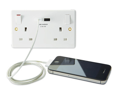 White Double Wall Socket with USB