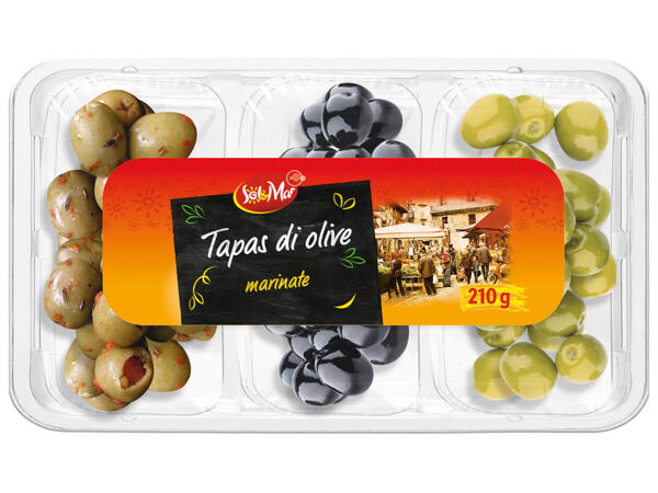 Tapas with green and black pitted olives