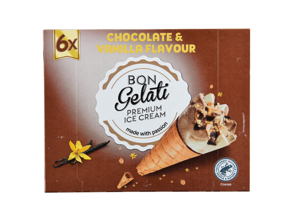 Bon Gelati(R) Gelado de Baunilha e Chocolate/ Morango em Cone