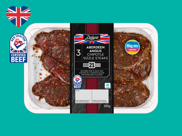Deluxe 3 Aberdeen Angus British Sizzle Steaks with Chipotle Glaze