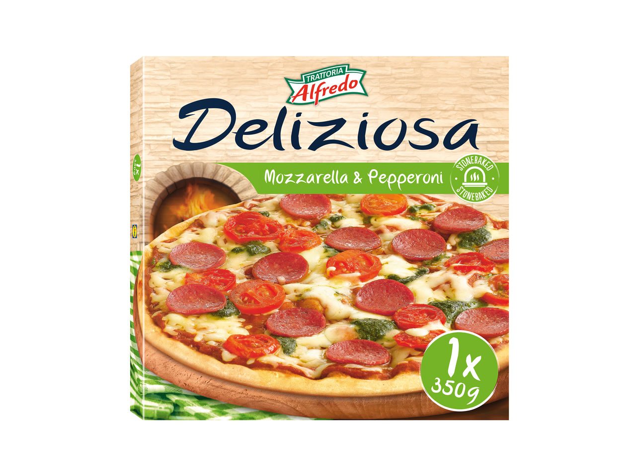 Pizza cu mozzarella, salam și sos pesto