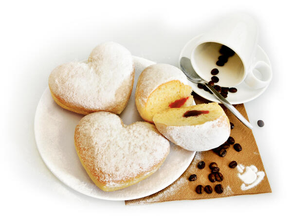 Heart-Shaped Doughnuts filled with Red Fruit Jam