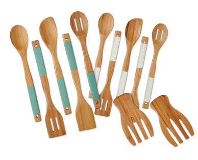 Silicone Handle Bamboo Spoons and Serving Hands