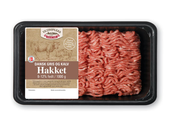 Dansk hakket grise- og kalvekød, grisekød eller kylling