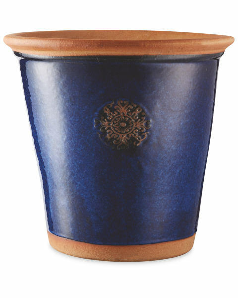 Blue Glazed Pot With Terracotta Rim