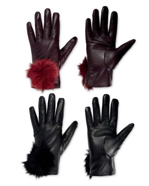 Ladies Pom Pom Leather Gloves