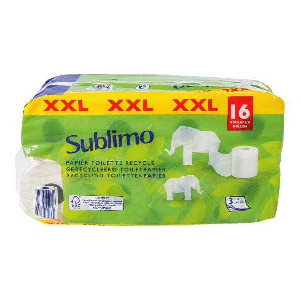 SUBLIMO(R) 				Gerecycleerd toiletpapier, 16-pack