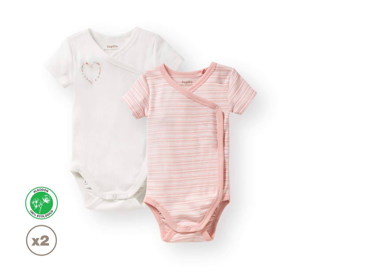 'Lupilu(R)' Body cruzado para bebé rosado pack 2 100% algodón