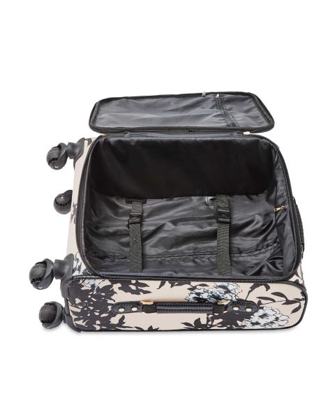 Beige Floral Travel Suitcase