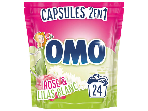 Omo capsules 2 en 1 Rose & lilas blanc