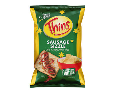 Thins Sausage Sizzle Potato Chips 150g