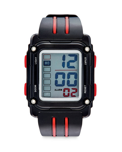 Black & Red Square Sports Watch